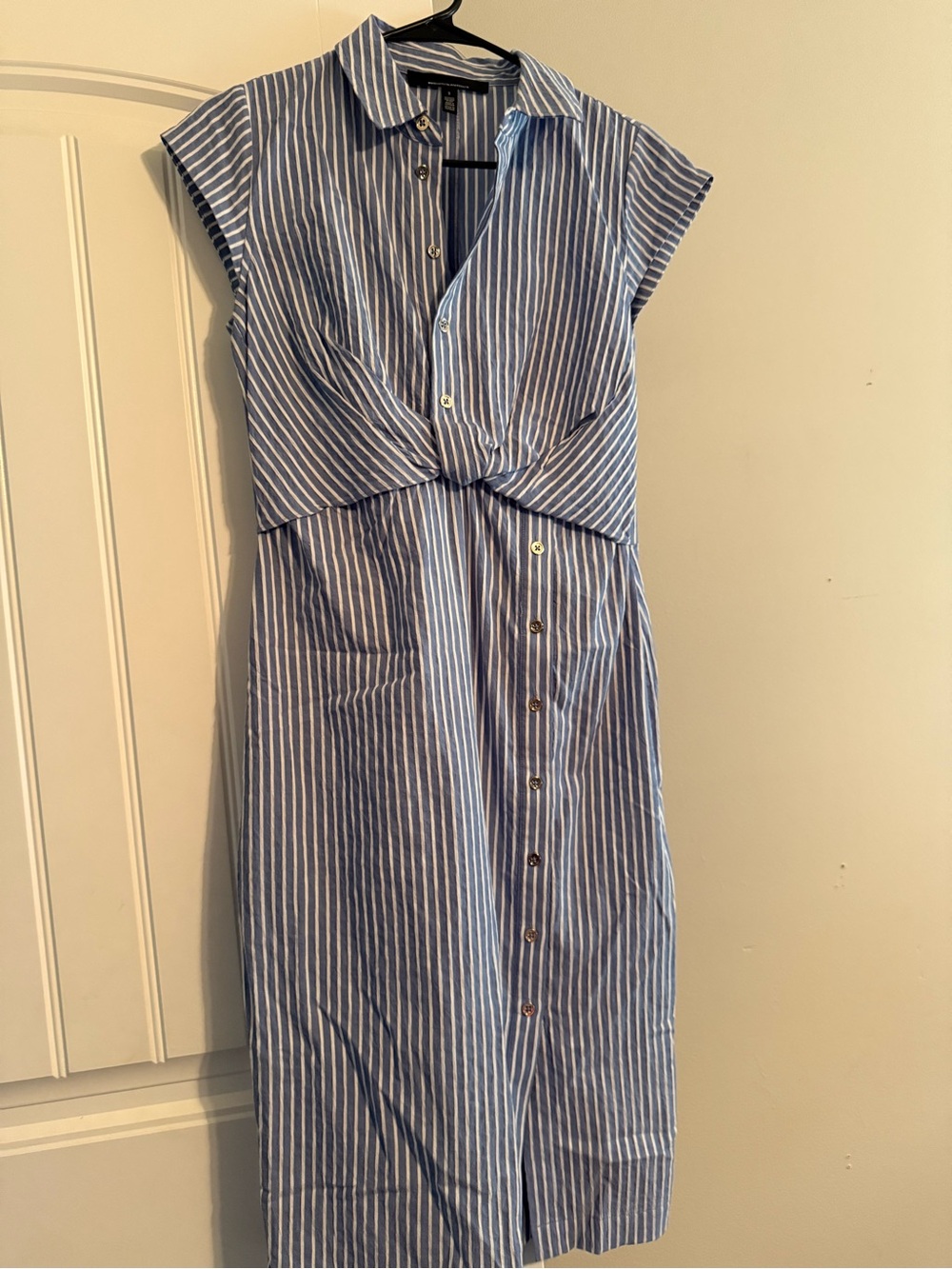 White House Black Market Blue & White Striped Midi Twist-Front Dress